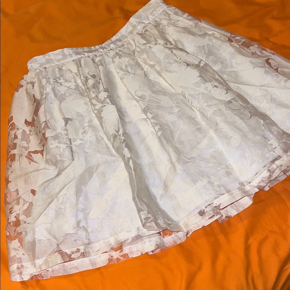 Bebe White Floral Lace Mini Skirt